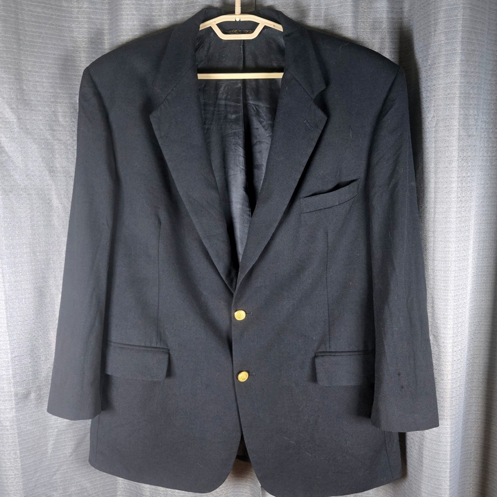 Vintage Brooks Brothers Brooksease Blazer Jacket 46r Wool Navy Gold Button USA